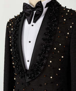 Valerio Milano Men's Black Crystal Jewelried Special Tuxedo Custom Design Vest Suit