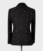 Valerio Milano Men's Black Crystal Jewelried Special Tuxedo Custom Design Vest Suit