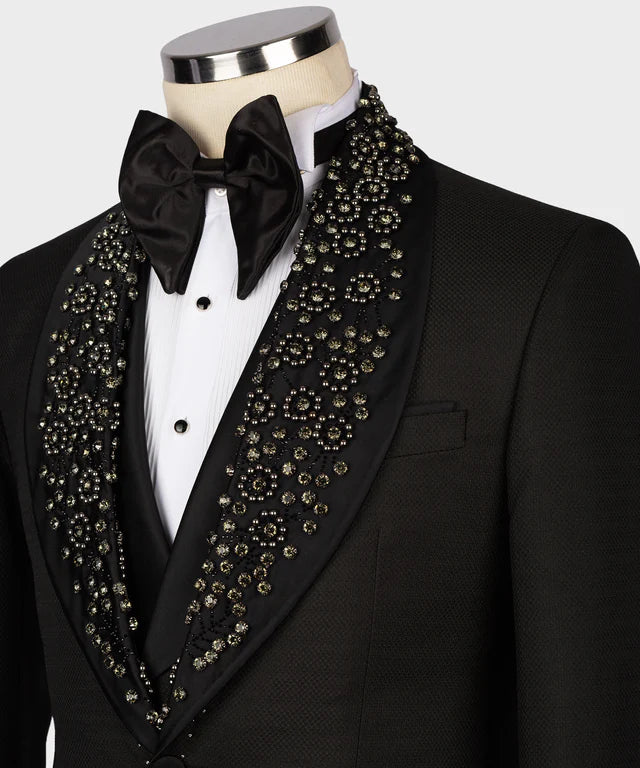 Valerio Milano Black Gem Stone Collar Black Custom Tuxedo