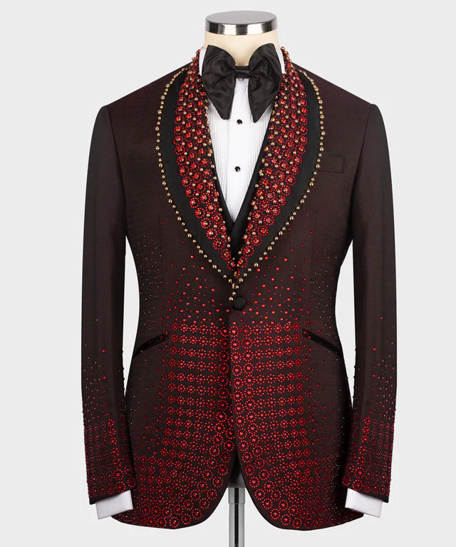 Valerio Milano Round Patterned Custom Burgundy Tuxedo