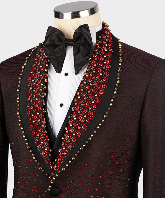 Valerio Milano Round Patterned Custom Burgundy Tuxedo