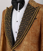 Valerio Milano Men's Silk & Wool Cracked Gold Pattern Custom Tuxedo One Button Vest Suit