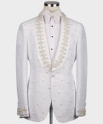 Valerio Milano Men's Pearl Embroidered White Tuxedo Front One Button Vest Suit