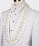 Valerio Milano Men's Pearl Embroidered White Tuxedo Front One Button Vest Suit