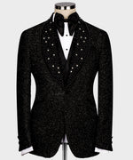 Valerio Milano Men's Black Custom Desing Glitter Tuxedo Vest Suit W/ Bowtie
