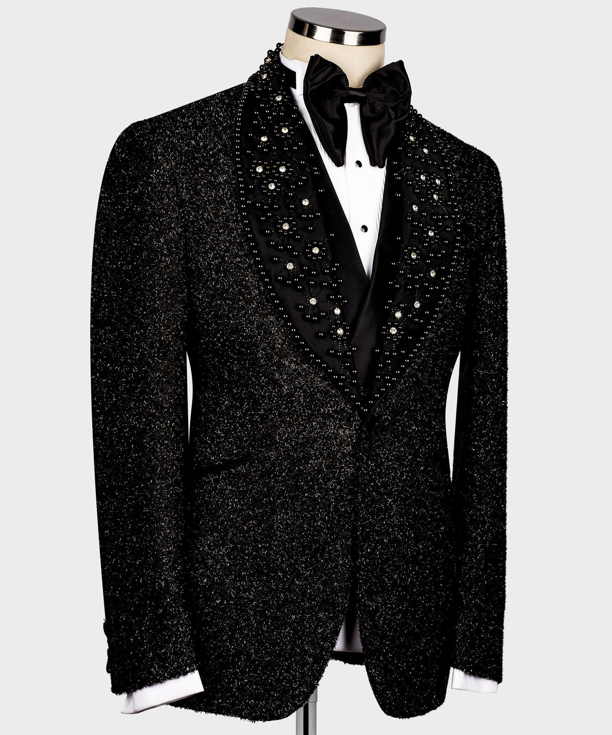 Valerio Milano Men's Black Custom Desing Glitter Tuxedo Vest Suit W/ Bowtie