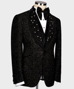 Valerio Milano Men's Black Custom Desing Glitter Tuxedo Vest Suit W/ Bowtie