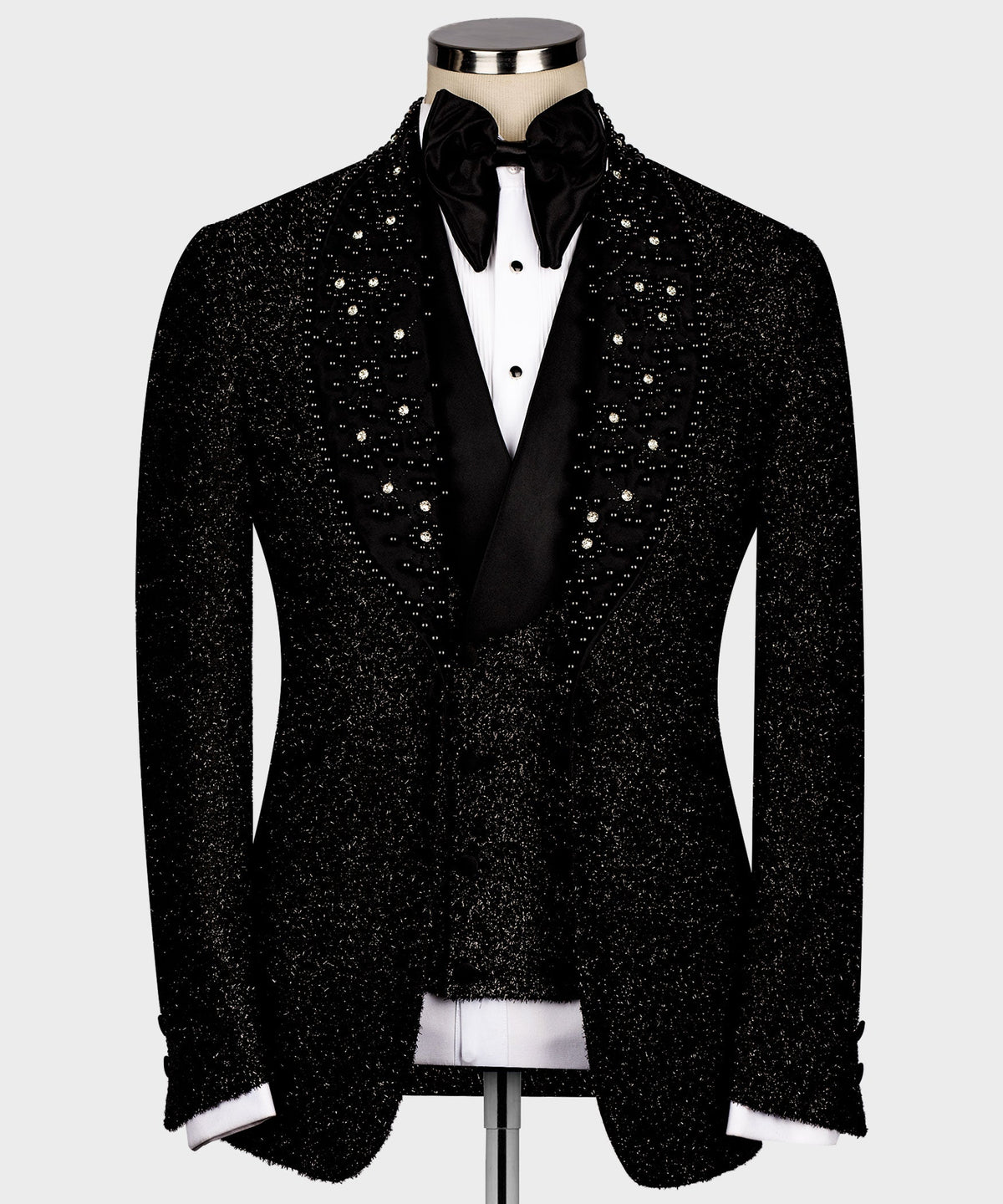 Valerio Milano Men's Black Custom Desing Glitter Tuxedo Vest Suit W/ Bowtie