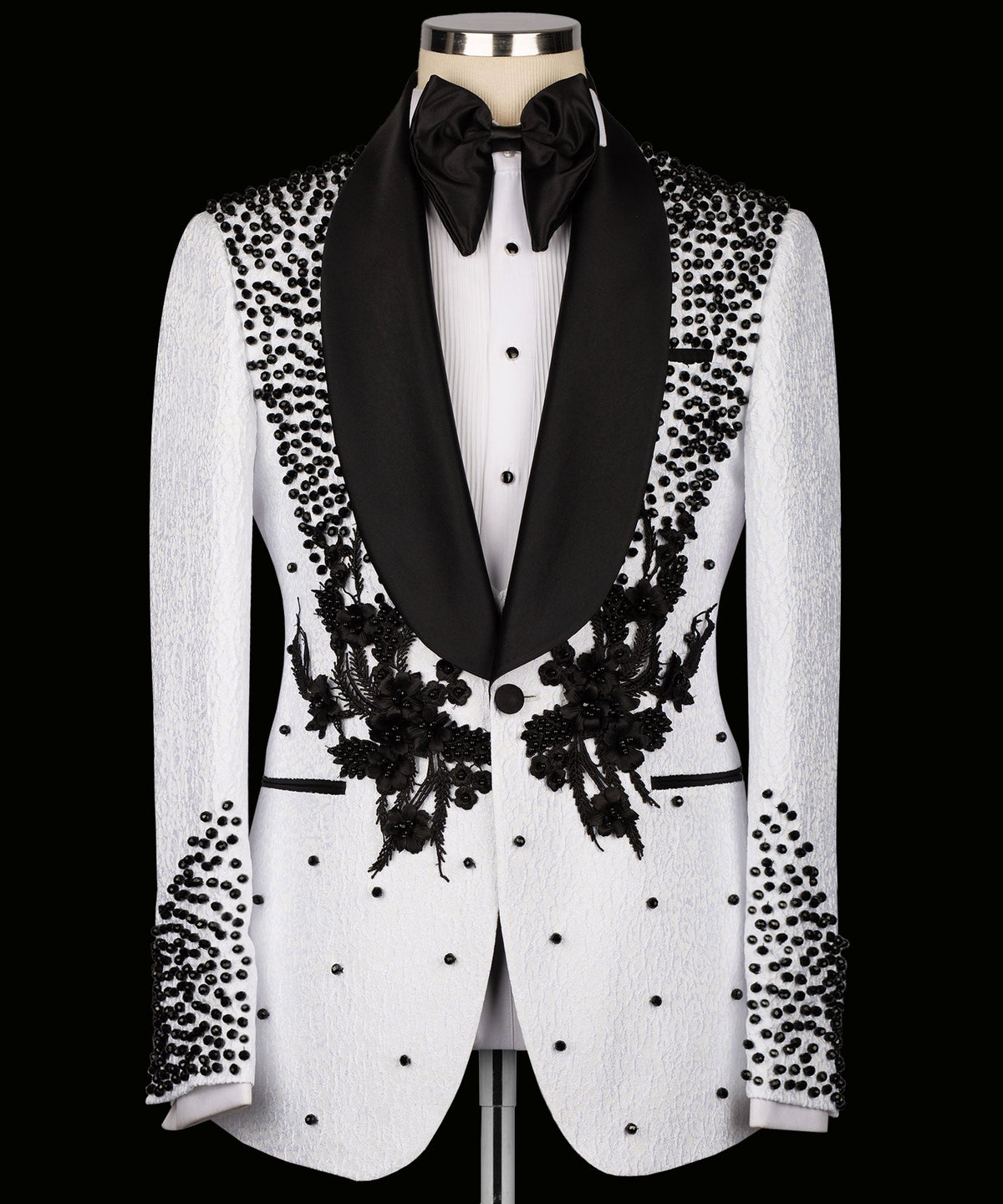 Valerio Milano Men's Flower Embroidered White Custom Vest Suit & Pant