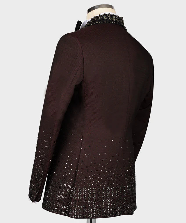 Valerio Milano Satin Lalaped Round Patterned Custom Burgundy Tuxedo
