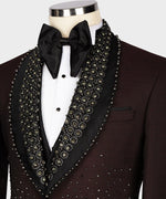 Valerio Milano Satin Lalaped Round Patterned Custom Burgundy Tuxedo