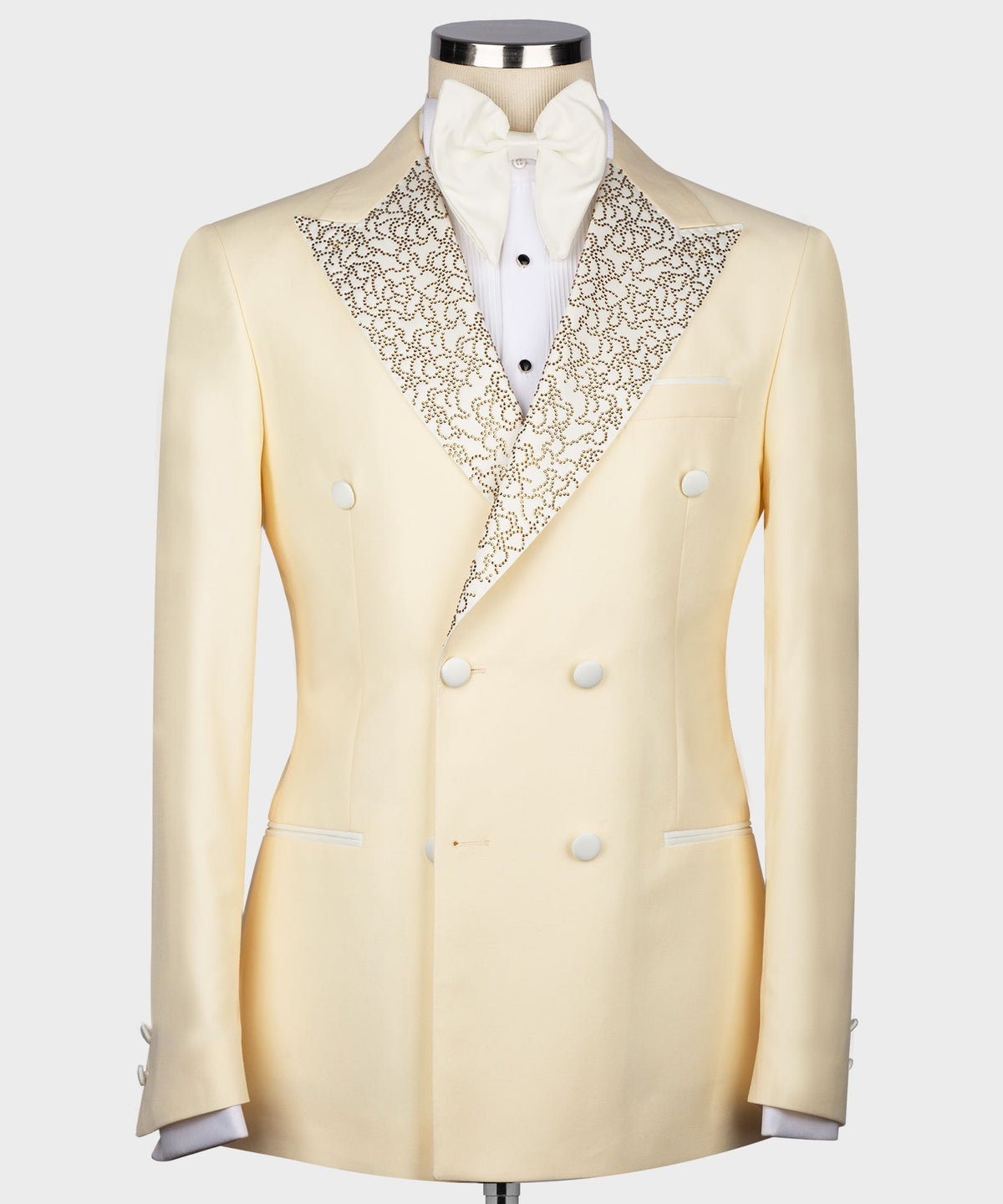 Valerio Milano Italian Men's Gold Gemstone Embriored Cream Tuxedo Custom Desing Vest Suit