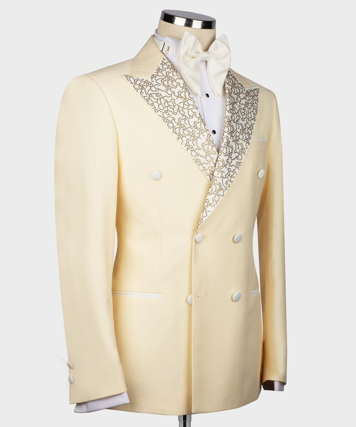 Valerio Milano Italian Men's Gold Gemstone Embriored Cream Tuxedo Custom Desing Vest Suit
