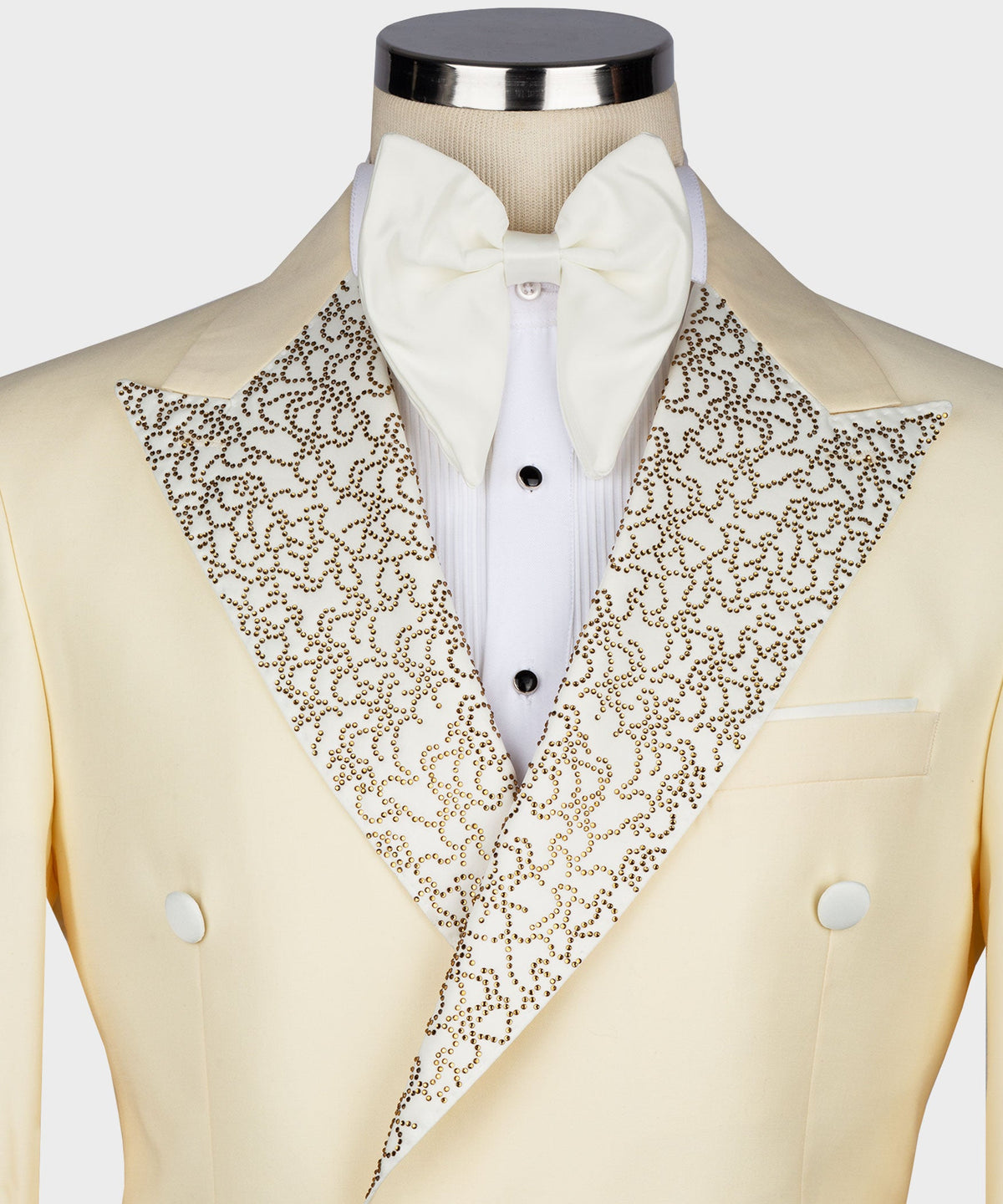 Valerio Milano Italian Men's Gold Gemstone Embriored Cream Tuxedo Custom Desing Vest Suit