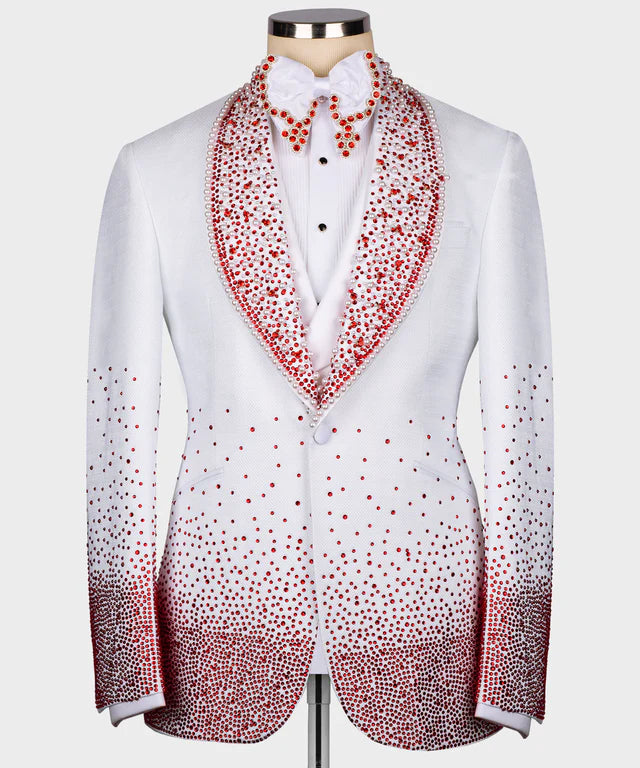Valerio Milano-Red Stone Embroidered Custom Design Tuxedo