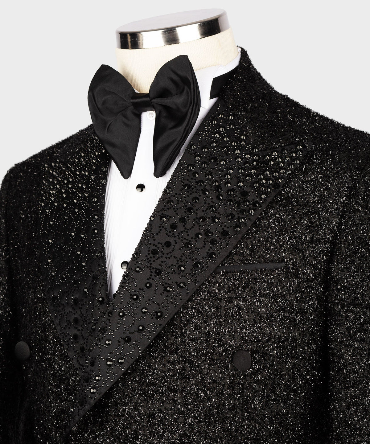 Valerio Milano Men's Black Gemstone Embriored Vest Suit W/ Trousers