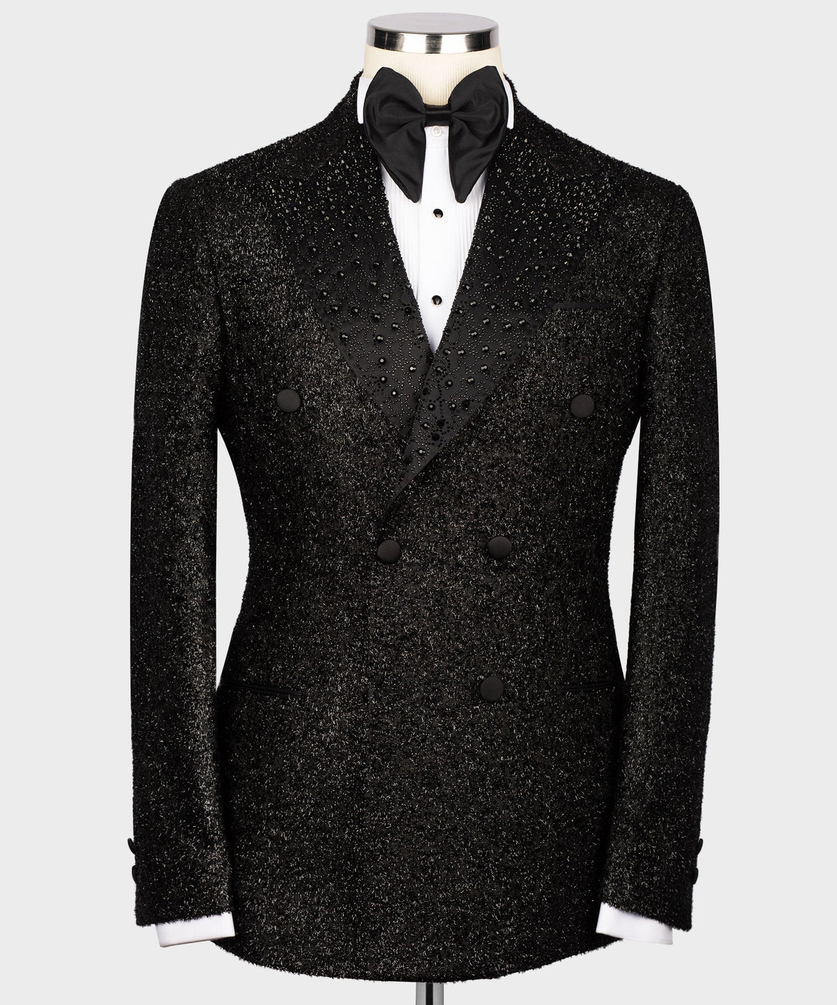 Valerio Milano Men's Black Gemstone Embriored Vest Suit W/ Trousers