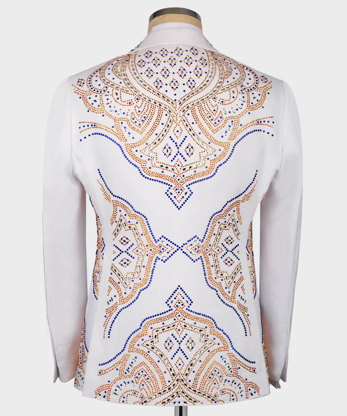 Valerion Milano Men's White Front One Button Oriental Pattern Tuxedo Custom Desing Vest Suit