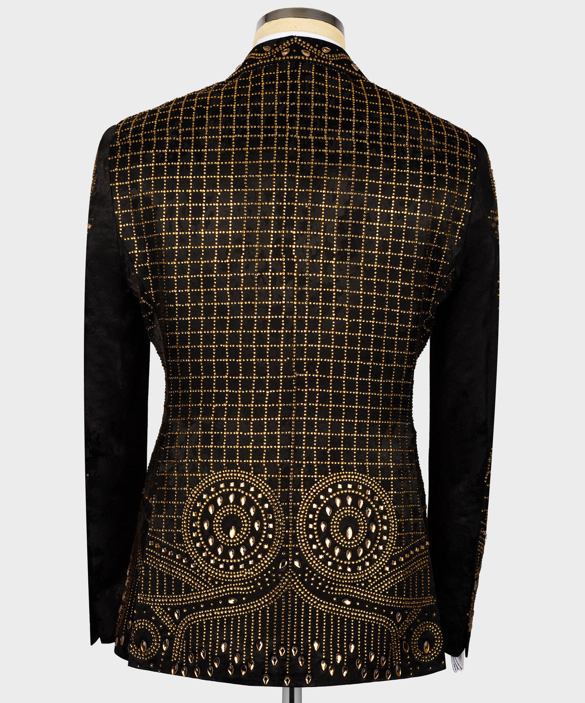Valerio Milano Men's Black Gold Authentic Embroidered Detail Tuxedo Custom Desing Vest Suit