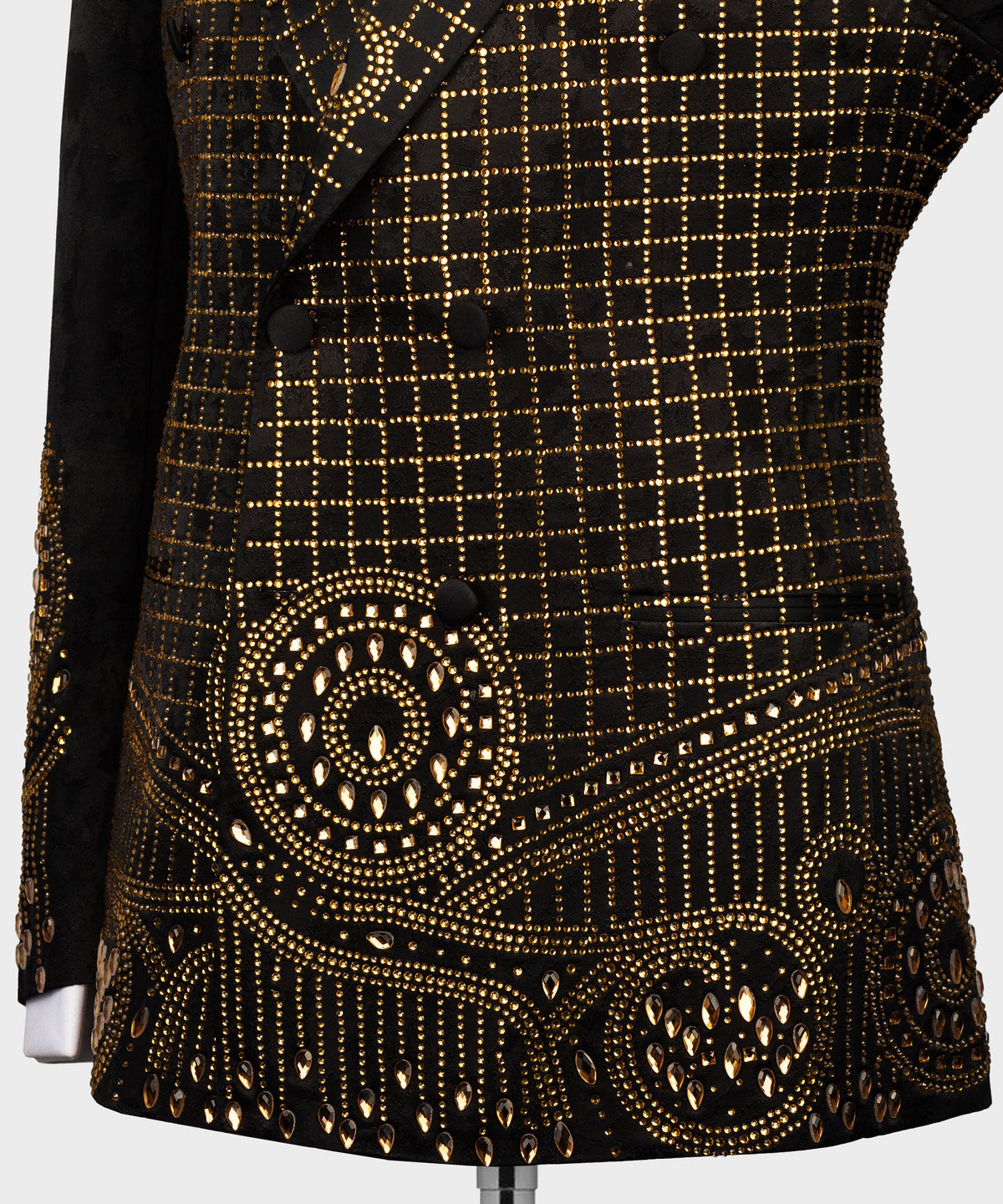 Valerio Milano Men's Black Gold Authentic Embroidered Detail Tuxedo Custom Desing Vest Suit