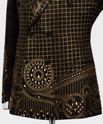 Valerio Milano Men's Black Gold Authentic Embroidered Detail Tuxedo Custom Desing Vest Suit