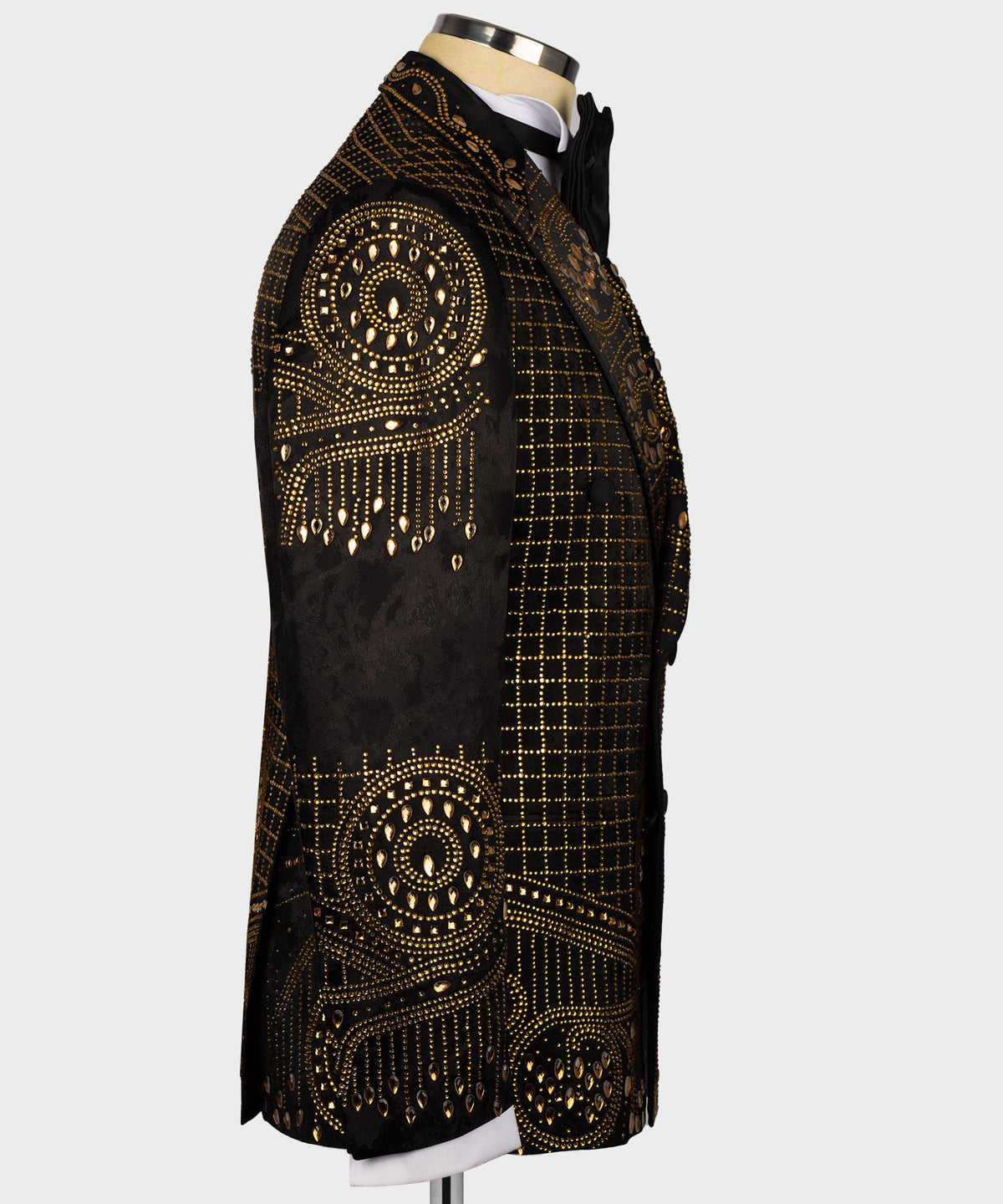 Valerio Milano Men's Black Gold Authentic Embroidered Detail Tuxedo Custom Desing Vest Suit