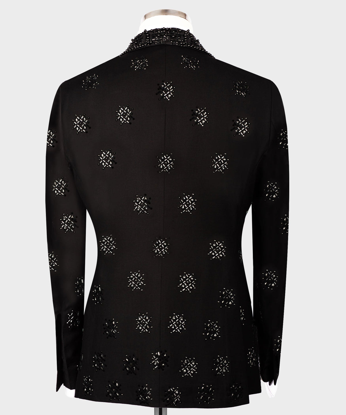 Valerio Milano Men's Black Stone Embroidered Italian Black Tuxedo Custom Desing Vest Suit