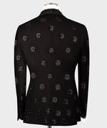Valerio Milano Men's Black Stone Embroidered Italian Black Tuxedo Custom Desing Vest Suit