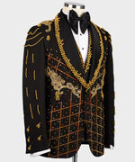 Valerio Milano 3-Piece Italian Men's Suit Crystal Stone Special Black Tuxedo Suit