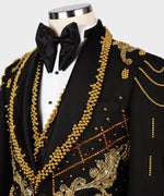 Valerio Milano 3-Piece Italian Men's Suit Crystal Stone Special Black Tuxedo Suit