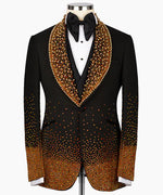 Valerio Milano Men's Gold Stone Embroidered Custom Desing Vest Suit W/ Pant