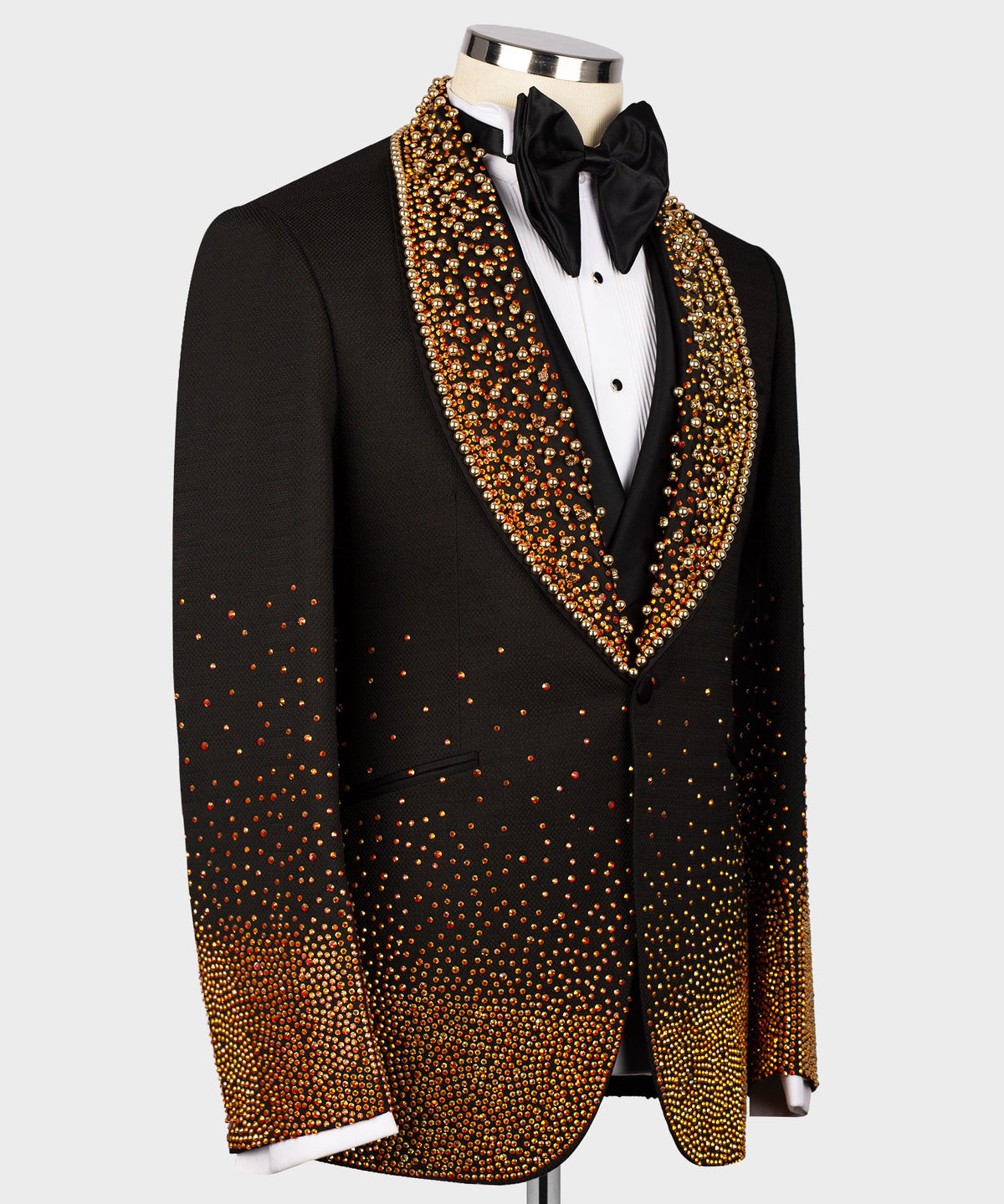 Valerio Milano Men's Gold Stone Embroidered Custom Desing Vest Suit W/ Pant
