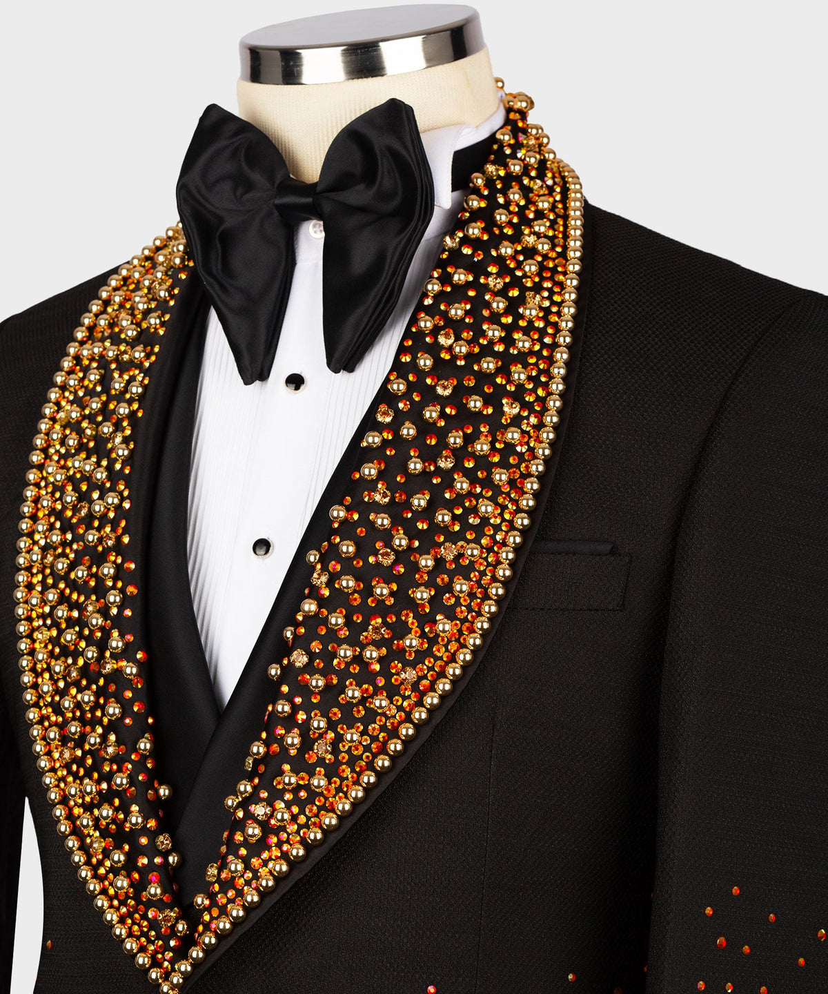Valerio Milano Men's Gold Stone Embroidered Custom Desing Vest Suit W/ Pant