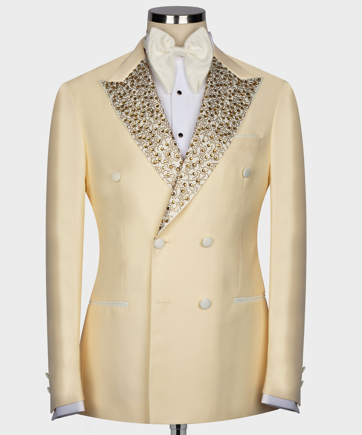 Valerio Milano Men's Gold Gemstone Embriored Light Yellow Tuxedo Custom Desing Vest Suit