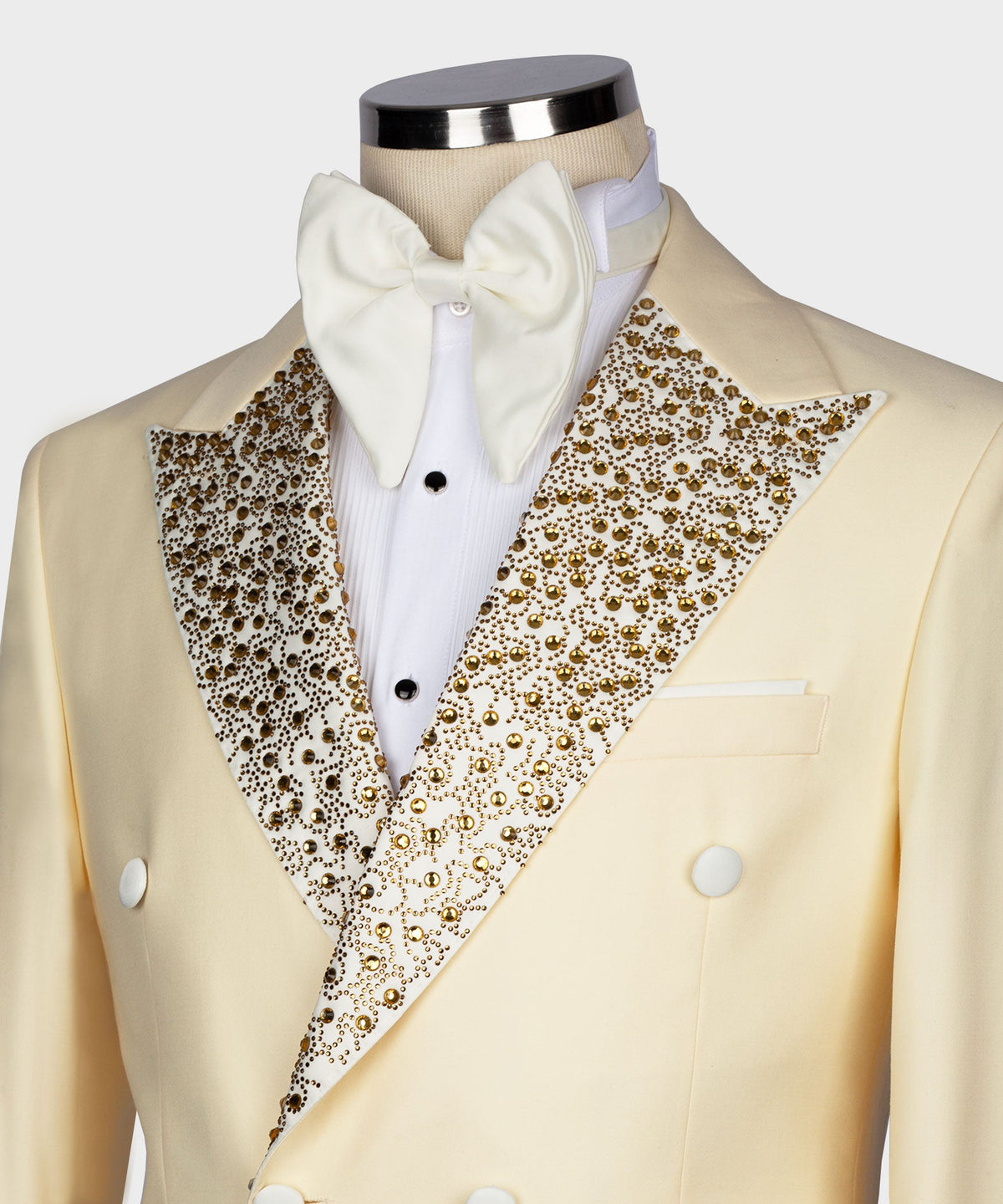 Valerio Milano Men's Gold Gemstone Embriored Light Yellow Tuxedo Custom Desing Vest Suit