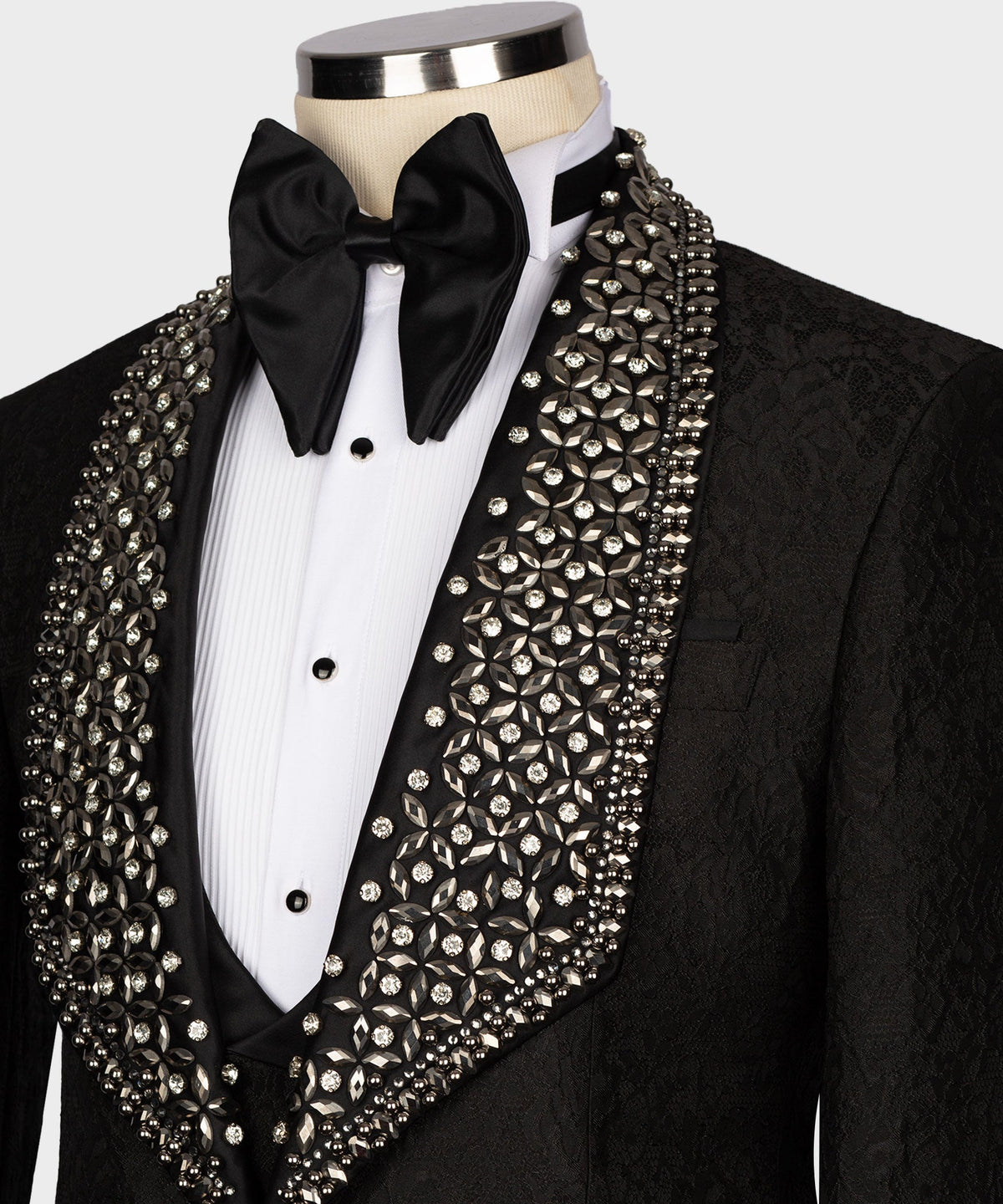 Valerio Milano Men's Black Antrasit Gem Stone Blue Special Tuxedo Custom Desing Vest Suit