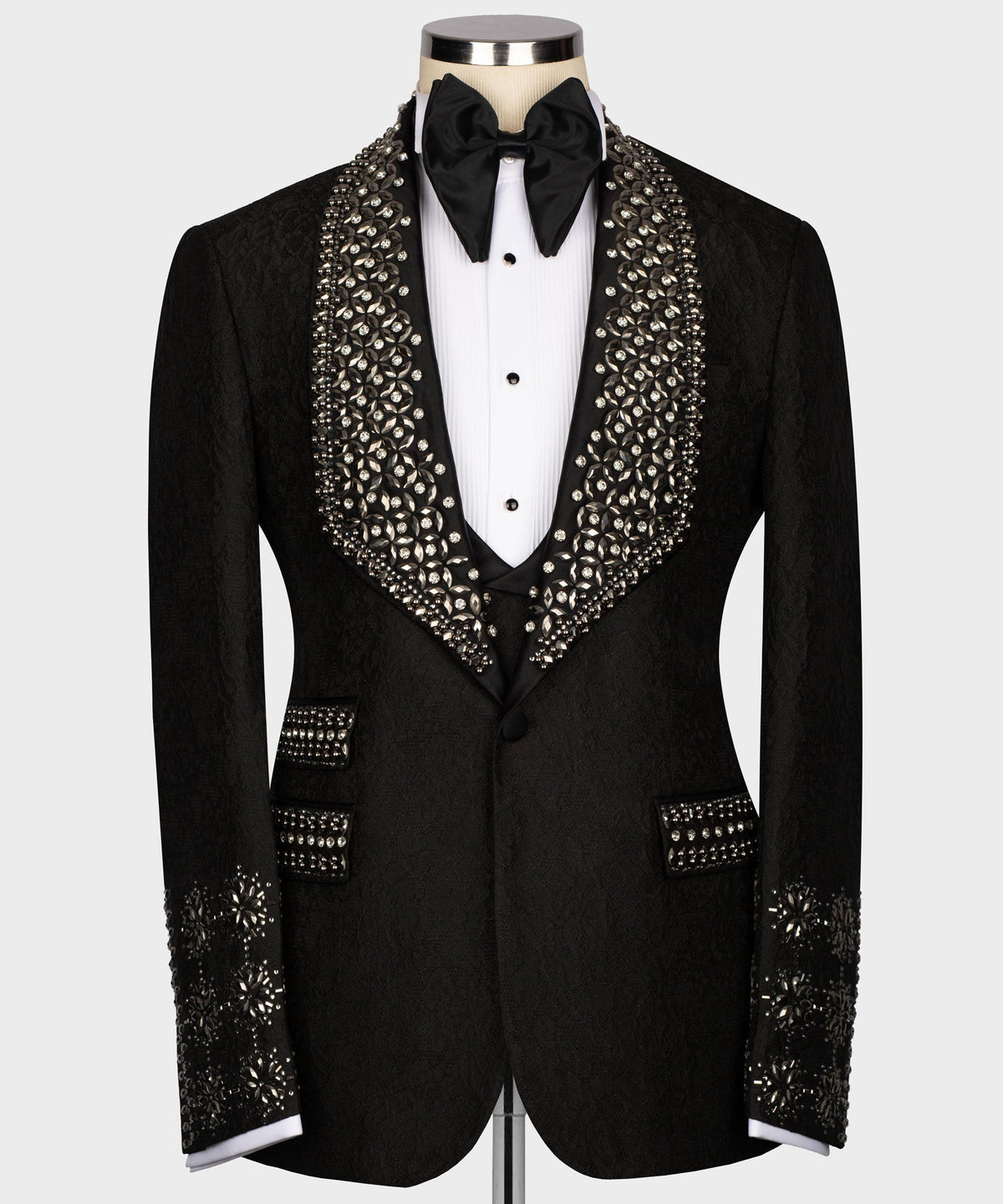 Valerio Milano Men's Black Antrasit Gem Stone Blue Special Tuxedo Custom Desing Vest Suit
