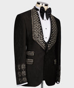 Valerio Milano Men's Black Antrasit Gem Stone Blue Special Tuxedo Custom Desing Vest Suit