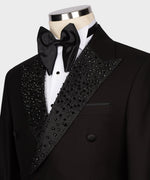 Valerio Milano Men's Black Gem Stone Custom Desing Classic Vest Suit And Pant