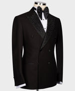 Valerio Milano Men's Black Gem Stone Custom Desing Classic Vest Suit And Pant