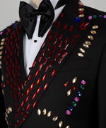 Valerio Milano Men's Black Crystal Colored Stone Special Tuxedo Vest Suit W/ Pant