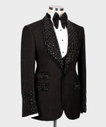 Valerio Milano Men's Black Gem Stone 100% Silk Satin Custom Desing Vest Suit