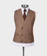 Valerio Milano 3-Piece Italian Men's Suit Camel 100% Wool Classic Pointed Collar Triple Classic Suit W/ Straight Leg Trousers