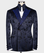 Valerio MilanoMen's Blue Gemstone Embriored Tuxedo Custom Desing Vest Suit W/ Trousers