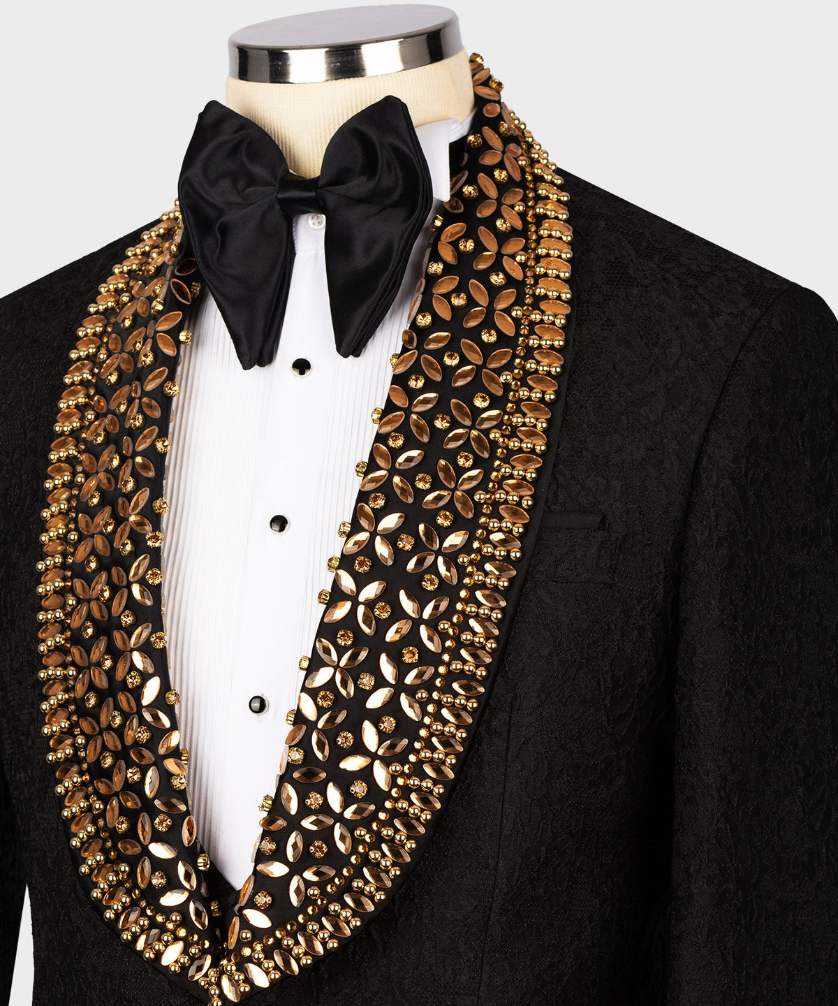 Valerio Milano Men's Gold Gem Stone Detailed Black Special Tuxedo Vest Suit