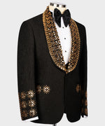 Valerio Milano Men's Gold Gem Stone Detailed Black Special Tuxedo Vest Suit
