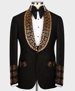 Valerio Milano Men's Gold Gem Stone Detailed Black Special Tuxedo Vest Suit