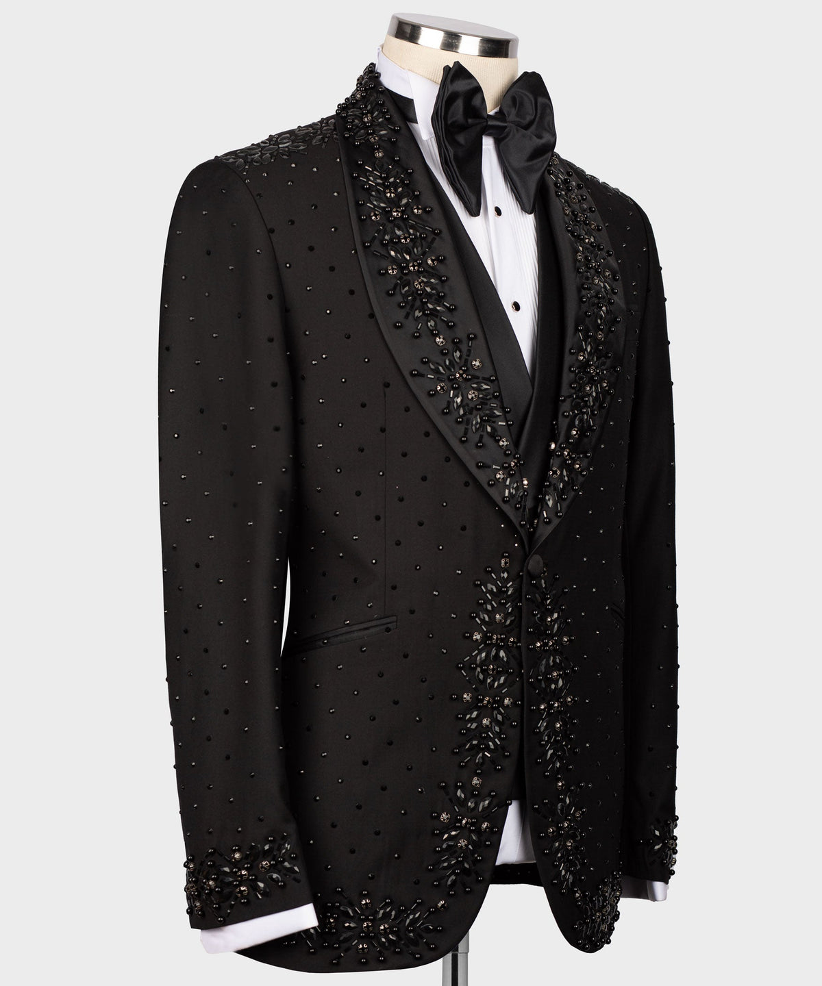 Valerio MilanoMen's Black Handmade Custom Desing Tuxedo Silk & Wool Vest Suit