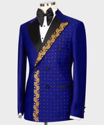 Valerio Milano Men's Blue Patterned 100% Silk Satin Custom Desing Vest Suit