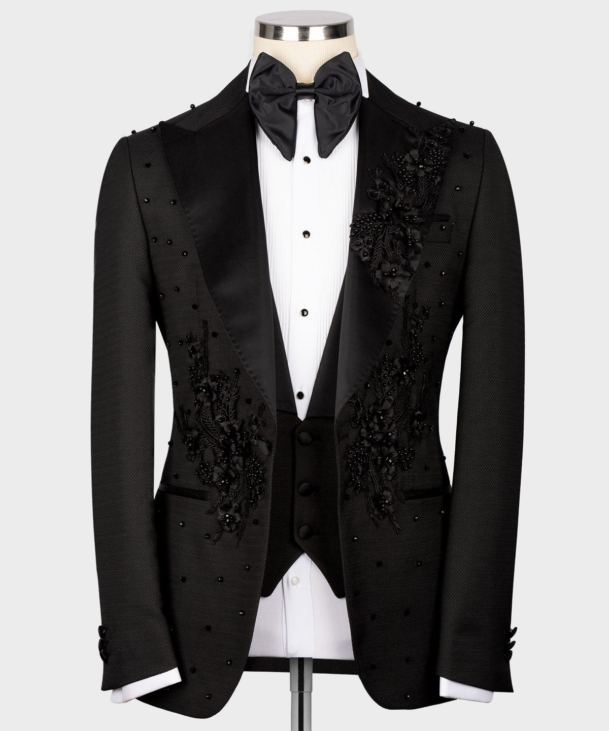 Valerio Milano Men'sBlackFlower Patterned Tuxedo Custom Design Classic Vest Suit W/ Pant